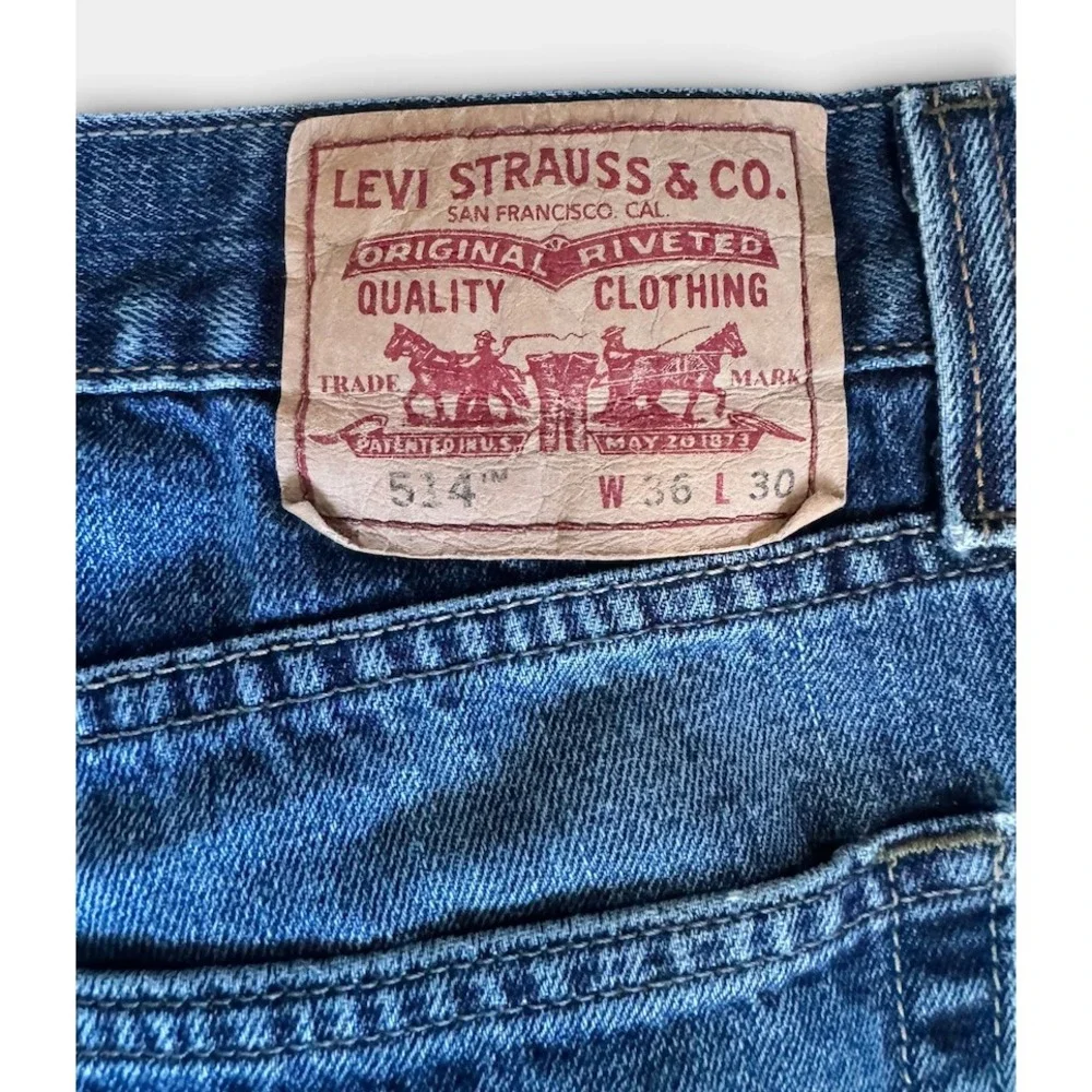 Levi's 514 Slim Straight Jeans W36 L30 Blue Distressed Faded Denim